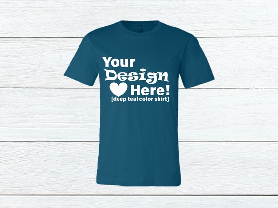 Deep Teal Bella Canvas 3001 T-Shirt Mockup Wood