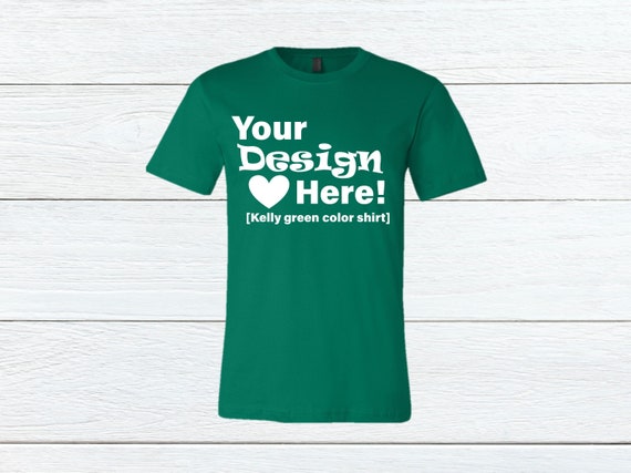 Kelly Green Bella Canvas 3001 T-Shirt Mockup Wood