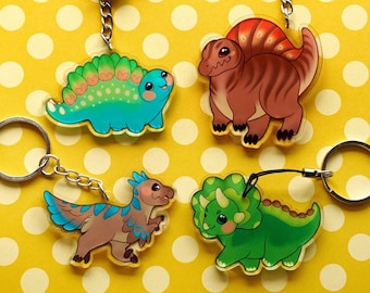 Dinosaur Keychains • 2" Dino Charms | Brachiosaurus Spinosaurus Triceratops Velociraptor Stegosaurus Mosasaurus | Keyring, Bag Accessory