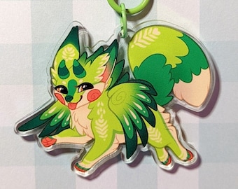 Matcha Fox Keychain • 2" Acrylic Charm | Cute Fox Gift, Matcha Keyring, Kawaii Animal Keychain, Bag Accessory, Kitsune Pendant, Ornament