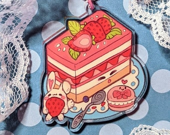 Strawberry Shortcake Keychain • 2" Acrylic Charm | Kawaii Strawberry, Food Keyring, Cute Dessert, Cute Strawberry Gift, Fruit Aesthetic