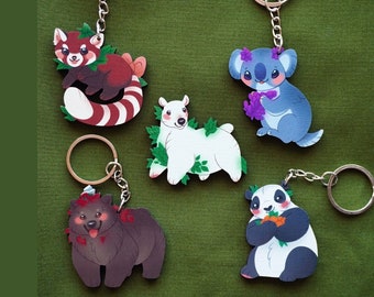 Scented Bear Keychains / Pins / Magnets • Red Panda Pin, Koala Keychain, Polar Bear Pin, Brown Bear Keychain, Panda Keychain