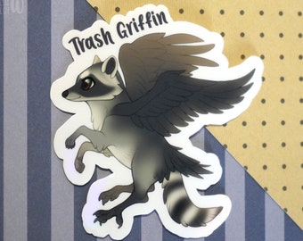 Trash Animal Stickers • Holo Animals, Trash Panda, Raccoon Sticker, Holographic Laptop Decals, Winged Trash Griffin