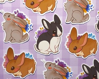 Bunny Stickers • Cute Animal Sticker Set, Flower Bunnies, Kawaii Bun Pack, Rabbit Sticker Set, Rabbit Lover, Planner Stickers, Journaling