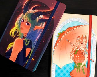 Cuadernos de fantasía • Diario de bocetos en blanco A5, papelería pastel de bruja, agenda de tapa dura de polipiel