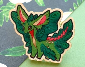 Plant Dragon • Cute Dragon Pins / Magnets, Wood Lapel Pin, Wooden Badge, Bag Accessory, Dragon Gift Idea, Cute Baby Dragon