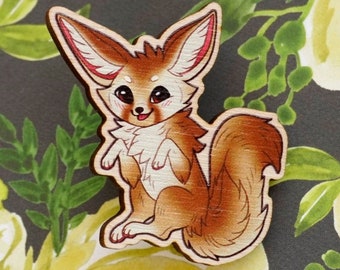 Fennec Fox Pin / Magnet • Cute Fox Pin, Fox Lapel Pin, Cute Animal Pin, Wood Pins, Animal Badge, Fennec Foxes, Fox Gift