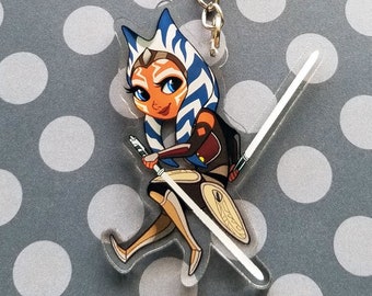 Ahsoka Keychain 2" or Pin 1.7" • Cute Acrylic Charm, Keyring, Bag Accessory, Gift Idea