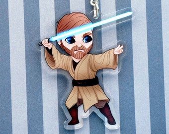 Obi-wan Keychain / Pin • 2" Acrylic Charm or Obi-wan Pin 1.7" | Keyring, Lapel Pin, Badge, Bag Accessory, Star Wars Gift Idea