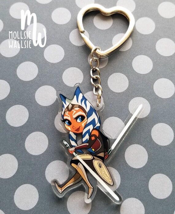 Ahsoka Keychain 2 or Pin 1.7 Cute Acrylic Charm Keyring Bag Accessory Gift Idea