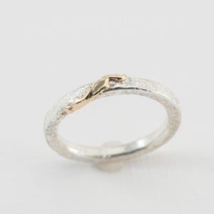 Fine Silver 14k Gold Brutalist Band Ring Organic textures with gold accent Jewelry band ring, friendship, wedding, size 12.25