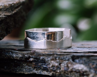 Square Mountain band, Presidential Traverse Hiking Ring, Sterling Silver unisex ring band, for Nature lovers