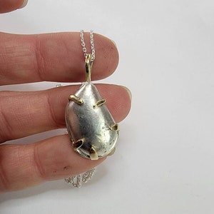 Silver 14k yellow gold accent Pendant repurposed silver necklace set upcycled precious metals brutalist, organic texture