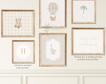 Neutral baby nursery gallery wall bundle - digital download - gender neutral nursery art - baby room art - vintage inspired prints