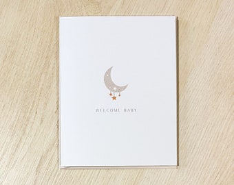 Moon & stars welcome baby card - new baby card - congratulations card - minimal card