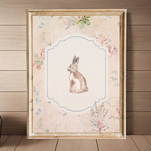 Vintage inspired bunny rabbit wall art - digital download - nursery art - children's room art - vintage inspired prints - minimal nursery