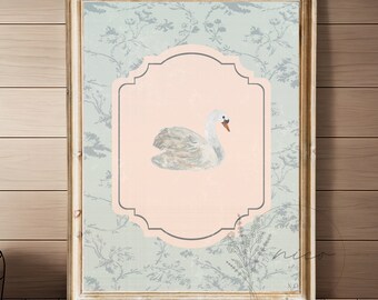 Vintage inspired swan wall art - digital download - nursery art - children's room art - vintage inspired prints - minimal nursery
