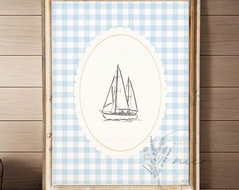Vintage inspired sailboat wall art - digital download - nursery art - children's room art - vintage inspired prints - minimal nursery