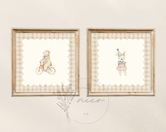 Vintage inspired animal wall art bundle - digital download - square nursery art - children's room art - vintage inspired prints
