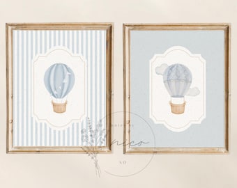 Vintage inspired hot air balloon wall art bundle - digital download - vintage inspired nursery art - children's room art