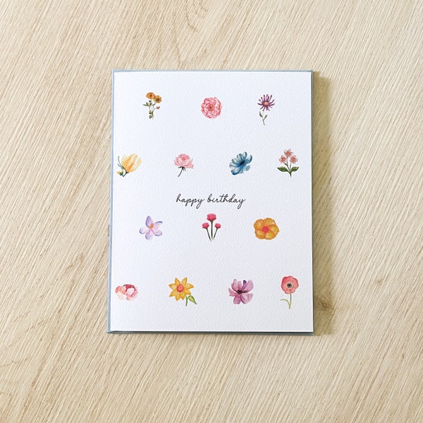 Floral grid birthday card - minimal floral birthday card