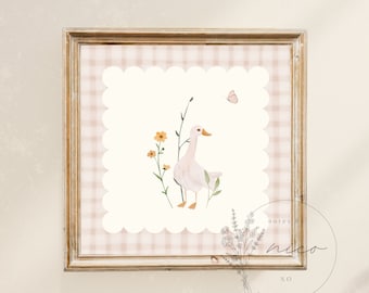 Vintage inspired duck wall art - digital download - square nursery art - children's room art - vintage inspired prints - dainty print