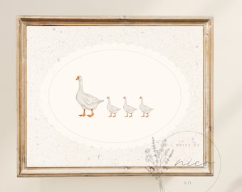 Vintage inspired duck family wall art - digital download - 8x10 nursery art - children&#39;s room art - vintage inspired prints - dainty print