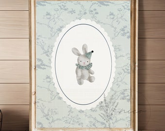 Vintage inspired bunny rabbit wall art - digital download - nursery art - children's room art - vintage inspired prints - minimal nursery