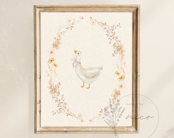 Vintage inspired duck wall art - digital download - 8x10 nursery art - children's room art - vintage inspired prints - dainty print