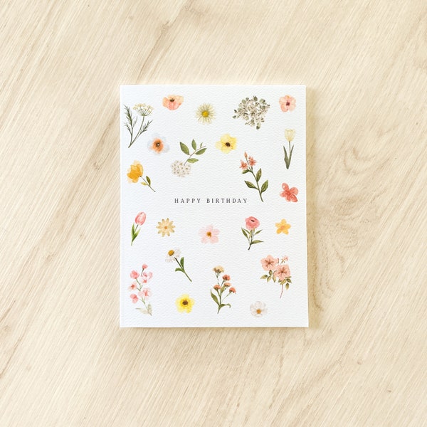 Loose floral birthday card - minimal flower birthday card