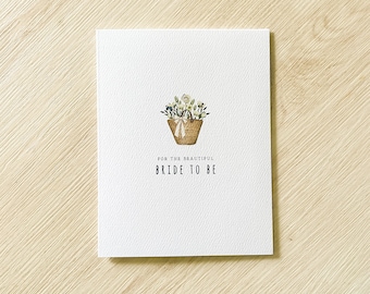 Floral basket bride to be card - bridal shower card - minimal bridal shower card