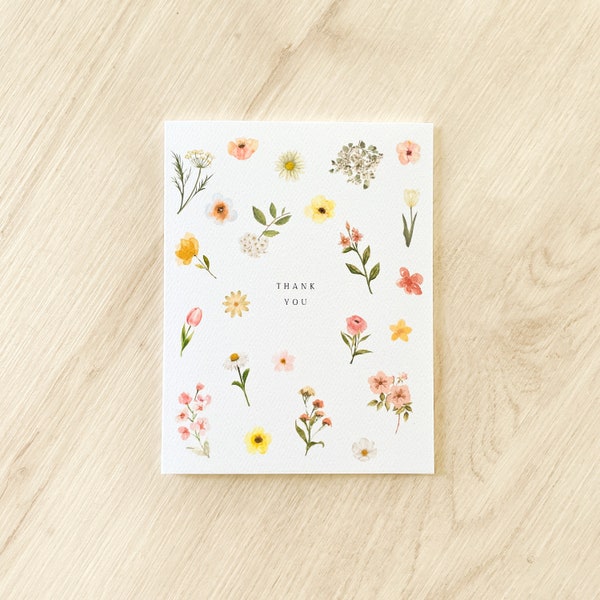 Carte de remerciement floral lâche - carte de remerciement fleur minimale
