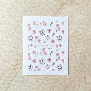 Carte d'anniversaire florale rose - carte d'anniversaire florale minimale