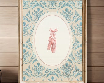 Vintage inspired ballet slippers wall art - digital download - nursery art - children's room art - vintage inspired prints - minimal nursery
