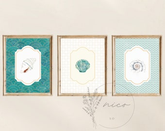 Vintage inspired seashell wall art bundle - digital download - nursery art set - children's room art - vintage inspired prints