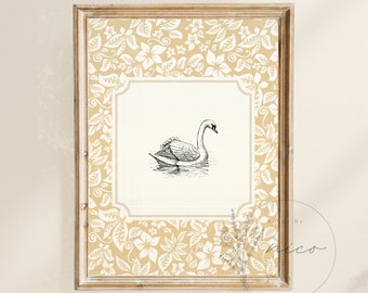 Vintage inspired swan wall art - digital download - nursery art - children's room art - vintage inspired prints - minimal nursery