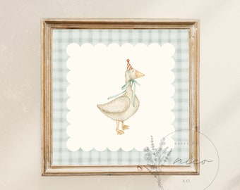 Vintage inspired duck wall art - digital download - square nursery art - children's room art - vintage inspired prints - dainty print