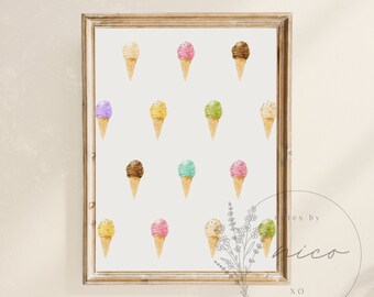 Ice cream cone wall art - children's room wall art - office art - digital download - minimal art