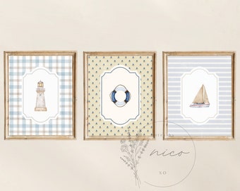 Vintage inspired nautical wall art bundle - digital download - nursery art set - children's room art - vintage inspired prints
