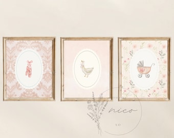 Vintage inspired wall art bundle - digital download - girl nursery art set - children's room art - vintage inspired prints