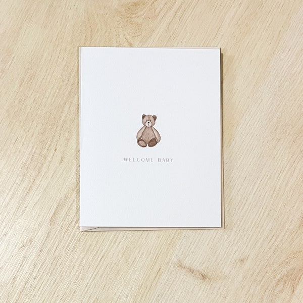Teddy bear welcome baby card - new baby card - congratulations card - minimal card