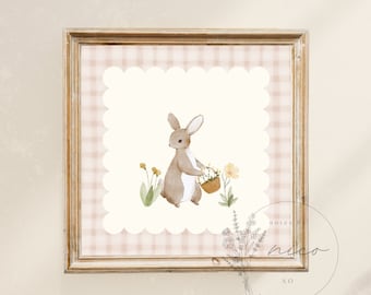 Vintage inspired bunny rabbit wall art - digital download - square nursery art - children's room art - vintage inspired prints