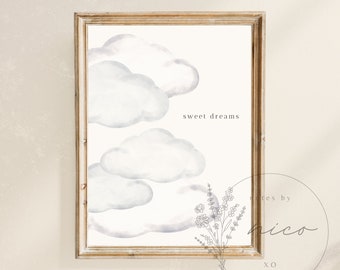 Sweet dreams - cloud baby nursery art - minimal nursery - wall art - digital image