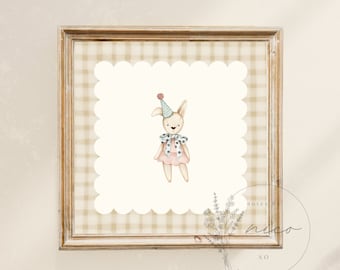 Vintage inspired bear wall art - digital download - square nursery art - children's room art - vintage inspired prints - dainty print