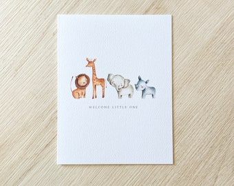 Carte de bébé animal Safari - carte de bienvenue bébé minimale - carte de douche de bébé minimale - carte de douche de bébé animal minimale