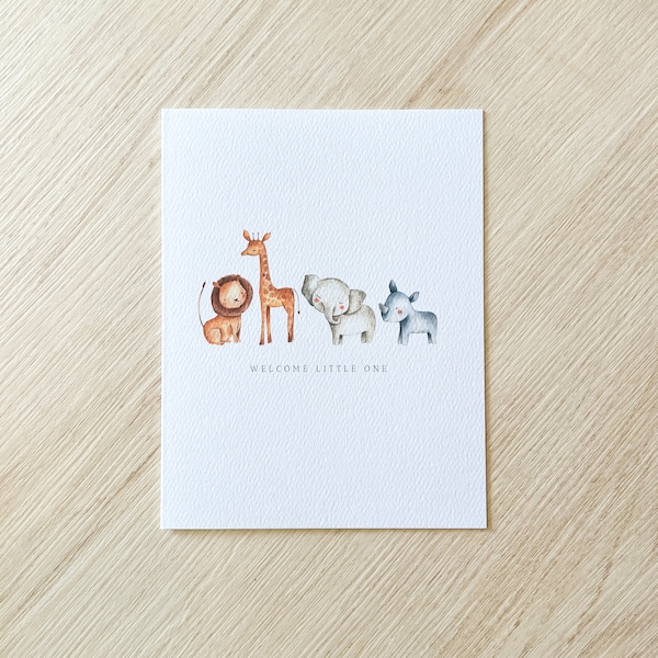 Safari animal baby card - minimal welcome baby card - minimal baby shower card - minimal animal baby shower card