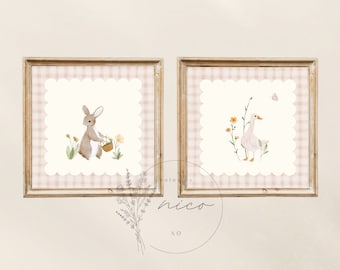 Vintage inspired animal wall art bundle - digital download - square nursery art - children&#39;s room art - vintage inspired prints