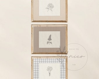 Vintage inspired floral wall art bundle - digital download - neutral floral home decor - vintage inspired prints