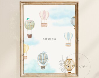 Dream Big - Air balloon - baby nursery art - minimal nursery - wall art - digital image