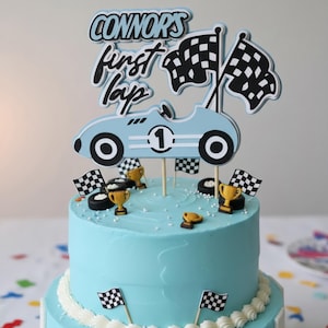 FIRST LAP 1ST LAP Around the Track Fast One Birthday Cake Topper Banner Cupcake toppers Party Package 1st Birthday Racecar Vintage